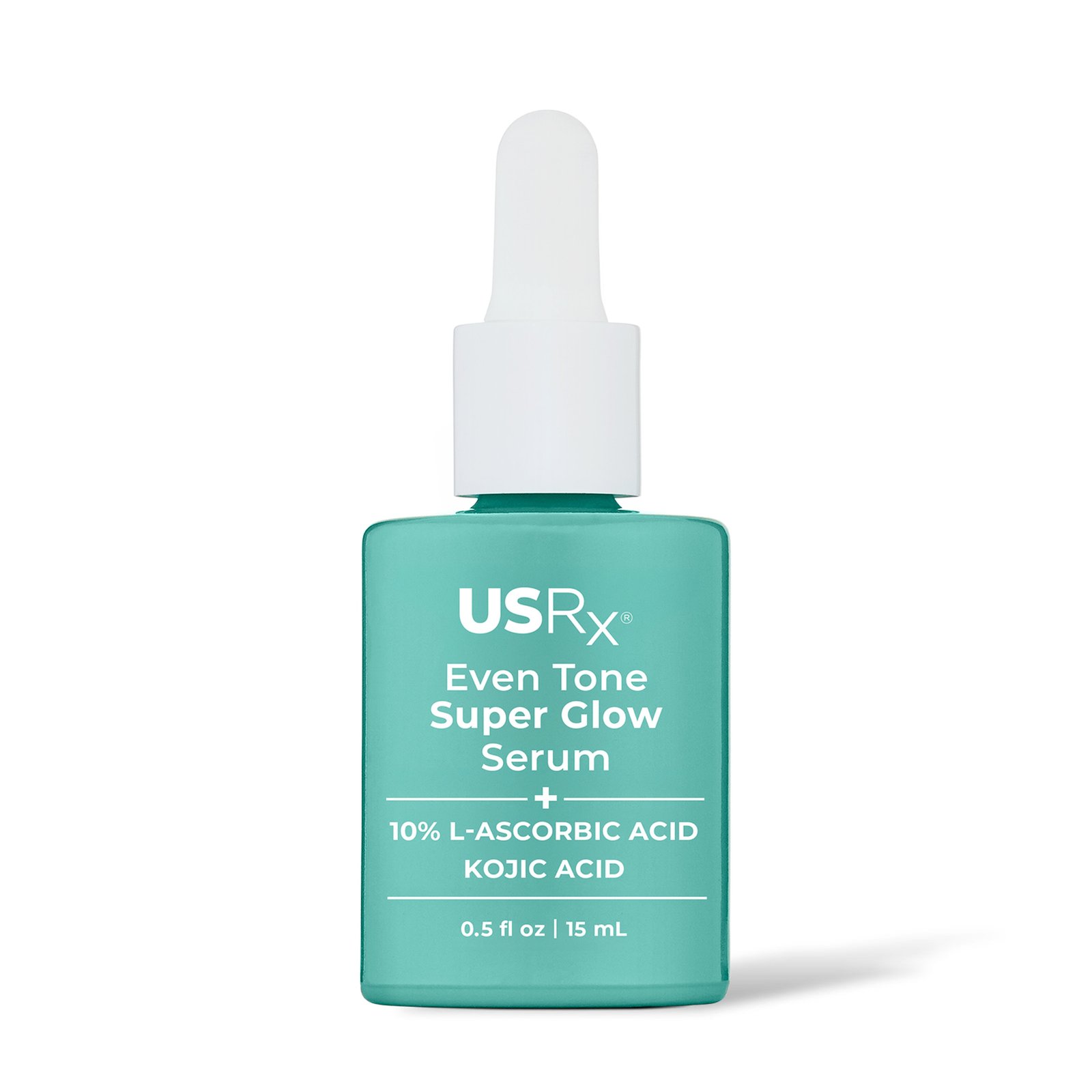 .5 ounce light blue bottle of Urban Skin RX Even Tone Super Glow Serum against a white background