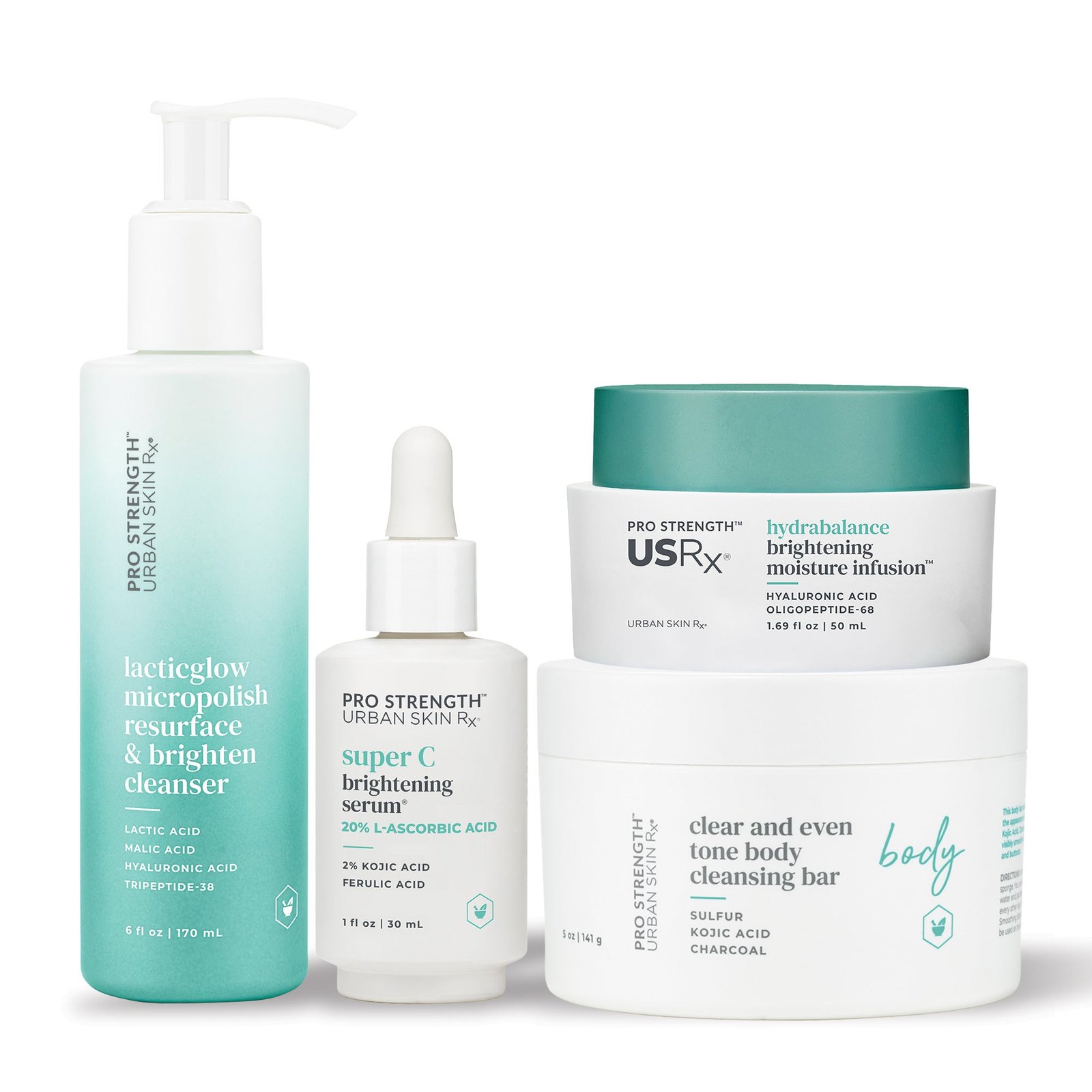 Set of four USRx skincare products on a white background