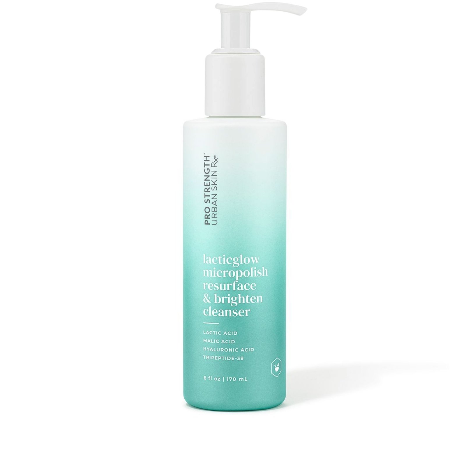 Bottle of USRx LacticGow Cleanser on a white background