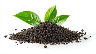 Black tea leaves on a white background