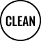Circle with text "clean" in the middle of it on a white background